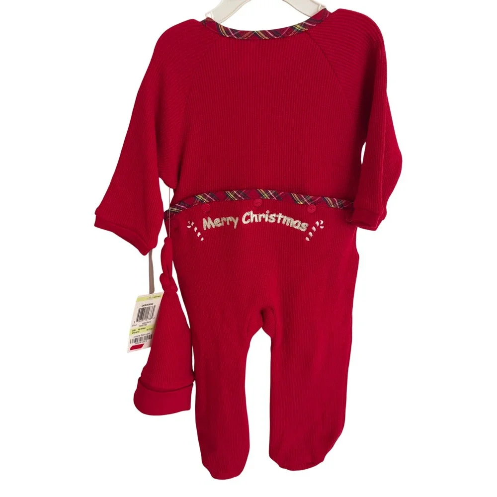 NWT‎ First Impressions Baby Christmas Sleeper Hat Set Red Plaid Santa 3-6 months